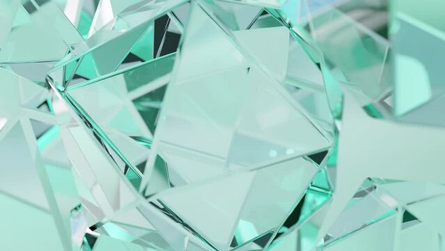 Modern background with polygonal crystals. A geometric jewelry surface designed in abstract 3D. Diamond reflection crystals are animated in the background.