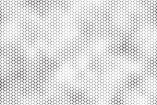 Triangle halftone vector background. Abstract geometric dots background. Pop Art comic gradient black white texture. Design for presentation banner, poster, flyer, business card.	