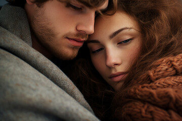 Generative ai creative design collage of happy cozy loving couple spend time together