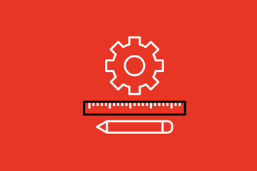 gear, ruler and pencil illustration in flat style design. Vector illustration.	