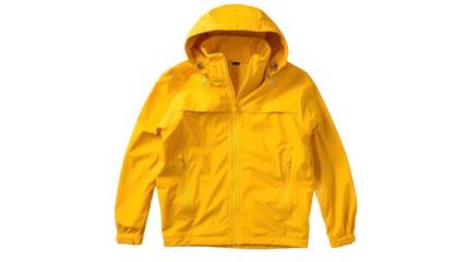 yellow windbreaker rain proof jacket isolated on transparent and white background.PNG image.