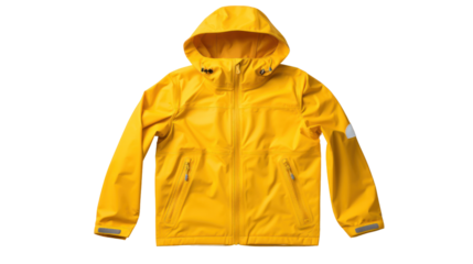 yellow windbreaker rain proof jacket isolated on transparent and white background.PNG image.