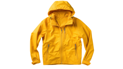 yellow windbreaker rain proof jacket isolated on transparent and white background.PNG image.