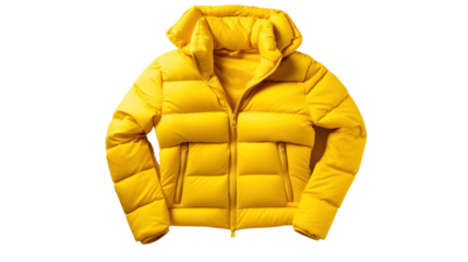 yellow windbreaker rain proof jacket isolated on transparent and white background.PNG image.