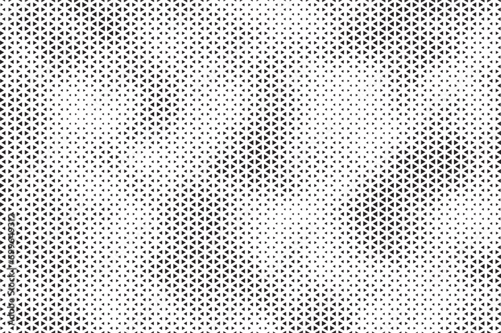 Poster Black and white halftone triangles pattern. Abstract geometric gradient background. Vector illustration.
