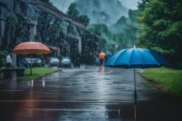 rain in the rain and umbrella