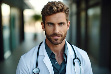 Portrait of handsome man professional doctor in hospital made with generative ai