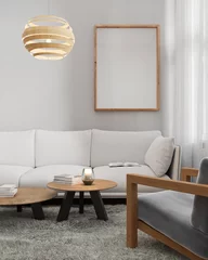 Rolgordijnen frame mockup poster in home living room design, element interior 3d rendering. © Thossaphon