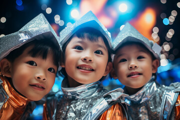 Generative AI technology picture kids on stage concept ready for performance dancing singing showing tricks