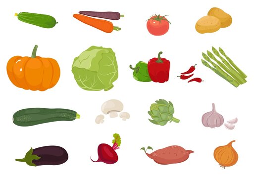 Cartoon vegetables icons set