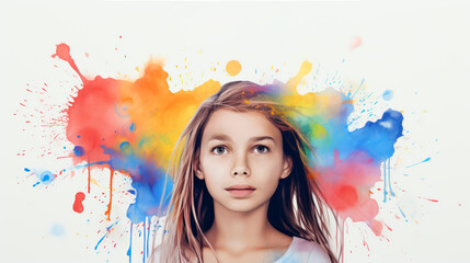 Colorful Creativity: Portrait of a Young Girl with a Splash of Paint