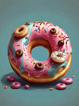 Illustration Of Tasty Donut With Pink Glaze And Sprinkles. Created Using Generative AI Tools