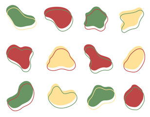 Amoebas in New Year's colors with a frame. Liquid graphics shape design element. Vector background or abstract geometric modern splash.