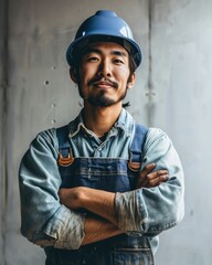 potrait of A happy japanese male construction worker 