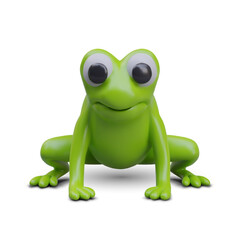 Funny realistic frog, front view. Amphibian animal with comical face. Zoology for children. Cute toad in sitting position. Isolated vector image. Web design