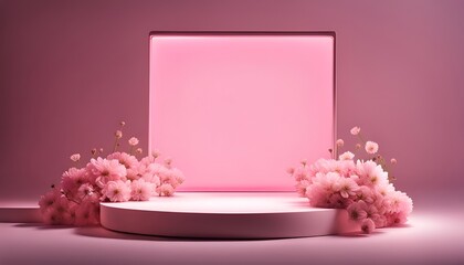 product display dais, pink flowers