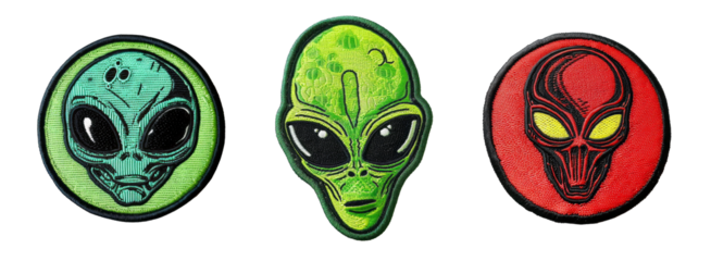 Embroidered patch sticker alien set on transparent background