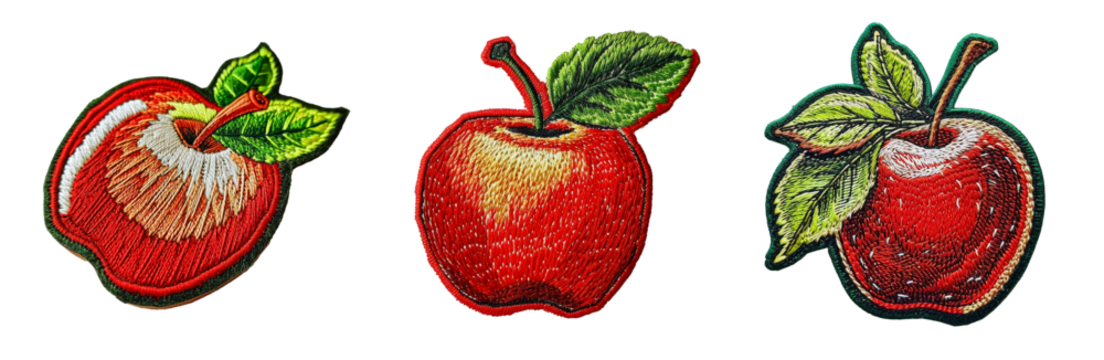 Embroidered patch sticker apple set on transparent background