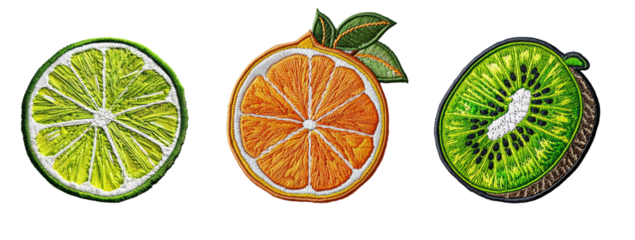 Embroidered patch sticker fresh fruits  set on transparent background