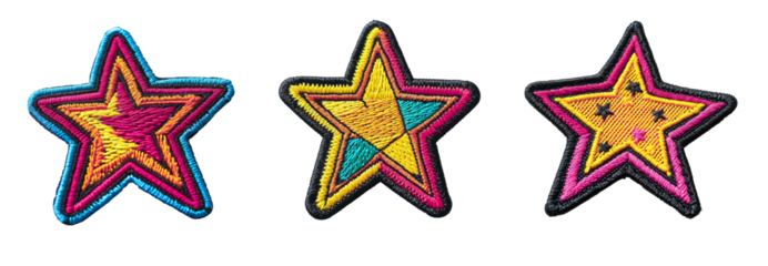 Embroidered stars patch sticker on transparent background