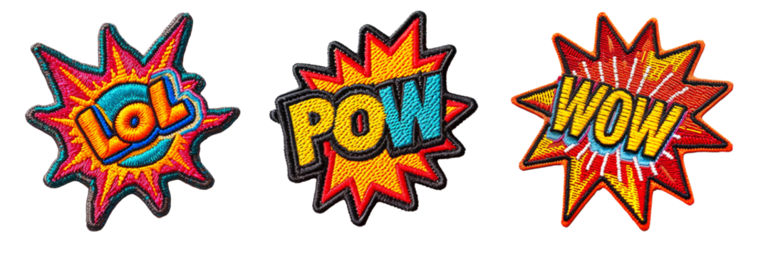 Embroidered patch sticker set text on transparent background