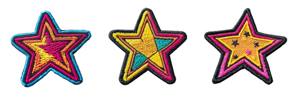 Embroidered stars patch sticker on transparent background
