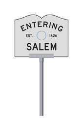 Vector illustration of the entering Salem (Massachusetts) city road sign on metallic post
