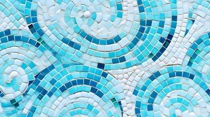 A detailed view of a seamless blue mosaic texture with varying shades and circular patterns, giving an impression of flowing water
