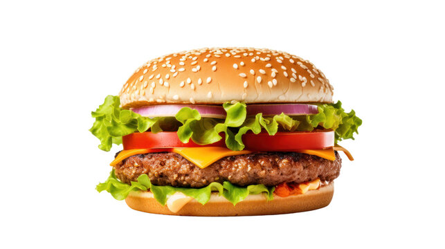 Isolated hamburger with onions tomato isolated on transparent background,PNG image.