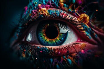 Abstract surrealistic imagery with a focus on the eyes and patterns. Generative AI