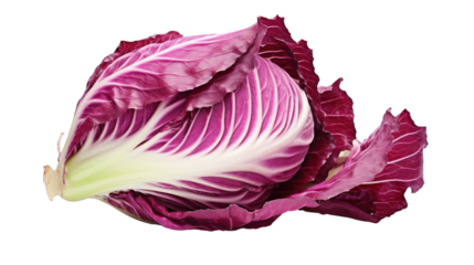 whole and half red radicchio isolated on transparent background,PNG image.