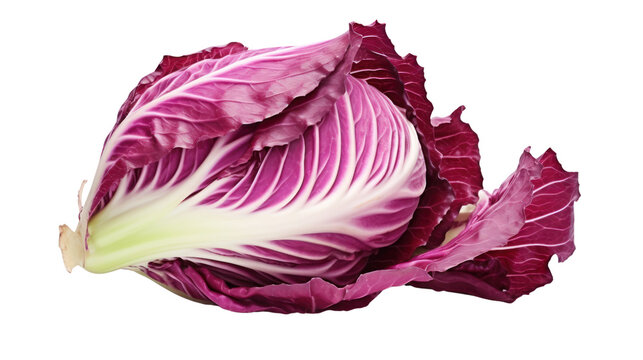 whole and half red radicchio isolated on transparent background,PNG image.