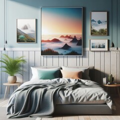 Realistic Vibrant minimalist bedroom setting