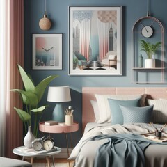 Realistic Vibrant minimalist bedroom setting