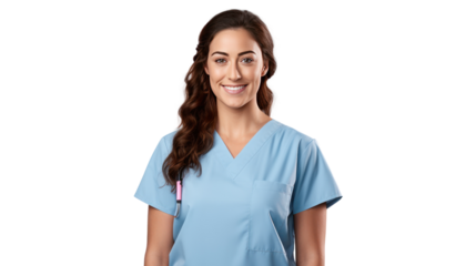 Portrait of a young nursing student standing smiling looking at the cameraisolated on transparent background,PNG image.