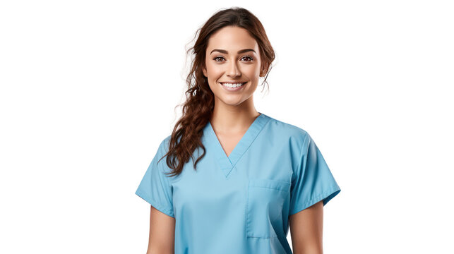 Portrait of a young nursing student standing smiling looking at the cameraisolated on transparent background,PNG image.