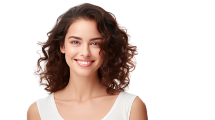 Portrait of a beautiful young woman smiling and looking at camera isolated on transparent background,PNG image.