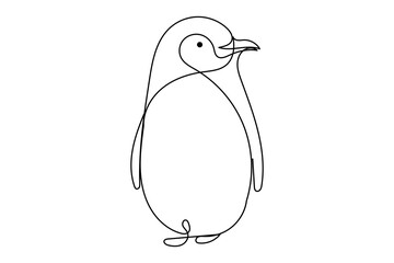 Penguin Line Art Doodle Sketch Character Isolated on White. One Line Drawn Penguin Wild Bird Black Outline Portrait. Abstract Penguin Cute Bird Vector Character Contour Symbol Line Graphic Drawing