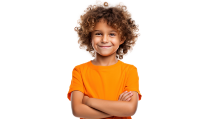 Happy, smile and child with crossed arms isolated on transparent background,PNG image.