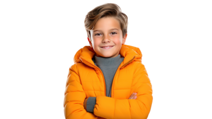 Happy, smile and child with crossed arms isolated on transparent background,PNG image.	