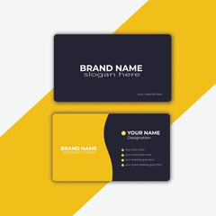  Blue & yellow modern creative business card and name card, horizontal simple clean template vector design, layout in rectangle size.