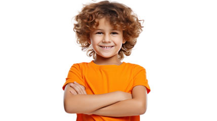 Happy, smile and child with crossed arms isolated on transparent background,PNG image.	