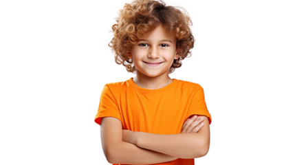 Happy, smile and child with crossed arms isolated on transparent background,PNG image.