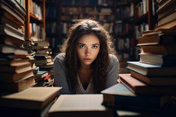 Generative AI technology conceptual picture World Book Day people reading book in big large library