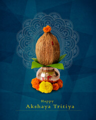 Happy Akshaya Tritiya, Happy laxmi pujan Indian festival akshaya tritiya concept blue background
