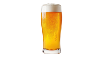 Glass of foamy beer isolated on transparent background,PNG image.