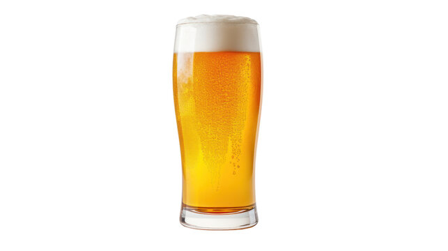 Glass of foamy beer isolated on transparent background,PNG image.