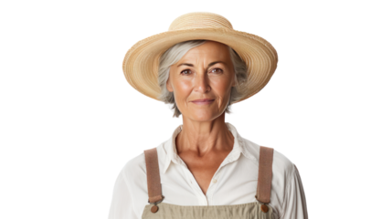 female farm owner looking at the camera isolated on transparent background,PNG image.