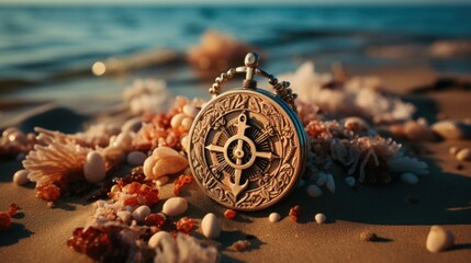 Background sea sand, anchor, travel, compass