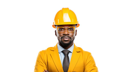 Attractive African American engineer isolated on transparent background,PNG image.	